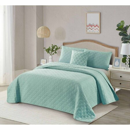 BIBB HOME 4 Piece Solid Quilt Set with Cushion - King - Light Blue 2018KGLBL